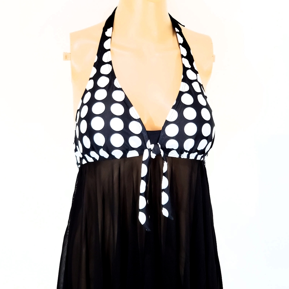 Halter Swim Top With Sheer Asymetrical Bottom Sz M